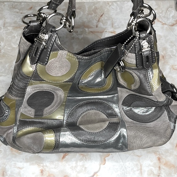 COACH MAGGIE MIA INLAID C LEATHER and SUEDE HOBO SHOULDER HANDBAG F1069-15770 - Picture 11 of 15